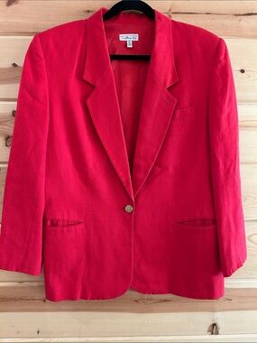 Vintage Talbots Red Single-Button Linen Blazer, Size 12